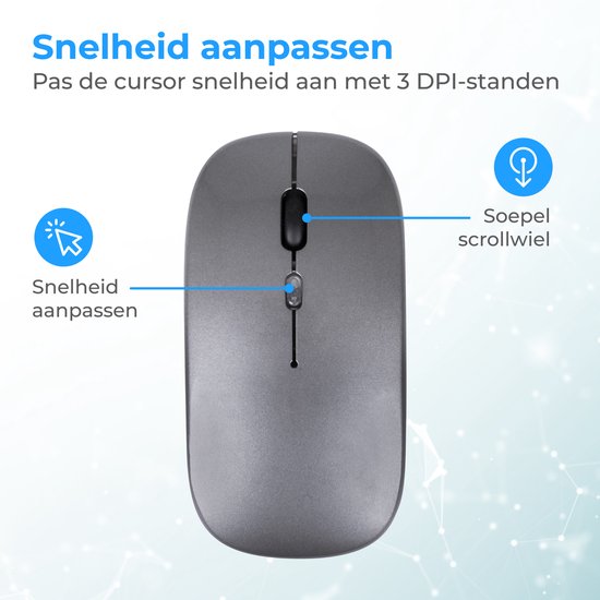 Nuvance - Kabellose Maus LED - Bluetooth - Ergonomisch - Laptop und Gaming - Kabellos - Grau