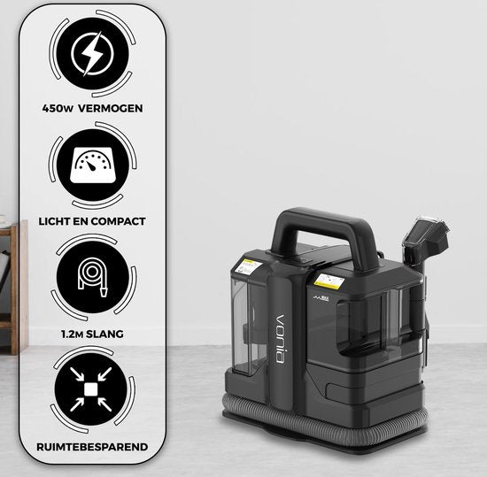 Vonia Teppichreiniger - Fleckenreiniger - Sofareiniger - Reinigungsmaschine - Polsterreiniger - 450W - Schwarz