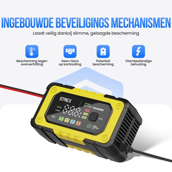 Strex 12V 7A Batterieladegerät - Tropf- und Schnellladegerät mit LCD-Anzeige - für Auto-, Motorrad-, Boots- und AGM/Blei-Batterien - Reparaturmodus