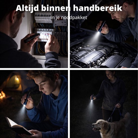 FlinQ Stift-Taschenlampe - 100 Lumen LED-Lampe - Batteriebetrieben - Wasserfeste Taschenlampe - Militärische Taschenlampe - Ideal für Notfallausrüstung - Geeignet für Kinder - 100 Meter Sichtbarkeit - 2 Taschenlampen