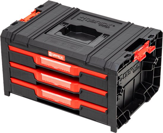 Qbrick System - PRO Drawer 3 Toolbox 2.0 Expert - 450 x 310 x 244 mm - Schwarzer PP-Kunststoff - Modularer Werkzeugkasten mit 3 Schubladen - Ultimative Werkstattorganisation