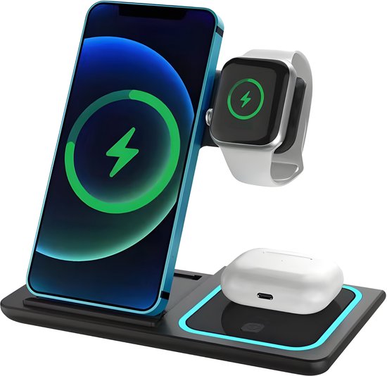 Nuvance Wireless Charger - 3 in 1 - 15W - Ladestation - Schnellladegerät - Wireless Charger - für Smartphone, Smartwatch & Kopfhörer