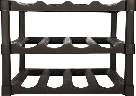 Excellent Houseware Weinregal/Flaschenregal - Schwarz - Kunststoff - 39 x 30 x 25 cm - für 12x Flaschen