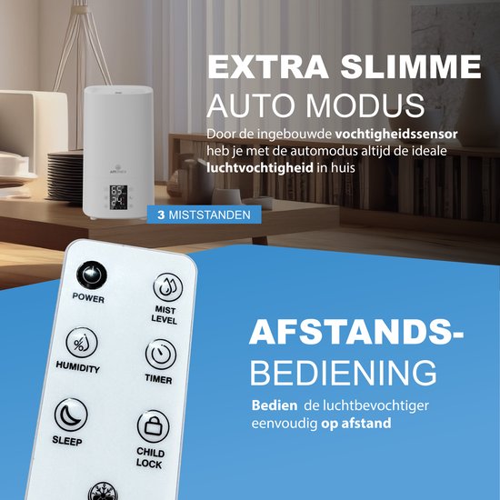 Aironex Luftbefeuchter 3.8 Liter - Topfill - Aroma - Luftbefeuchter - Luftbefeuchter - Geeignet für Wohnzimmer, Büro, Babyzimmer, Schlafzimmer