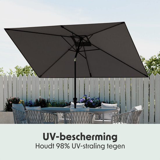LifeGoods Sonnenschirm - Garten - 200x300cm - 30° neigbar - Wasserdicht - UPF50+ - Dunkelgrau