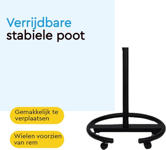 BRASQ Flipchart Mobile Deluxe -70x100 cm - Verstellbares Whiteboard - Inklusive 25 Blatt Papier und Zubehör - mit ausziehbaren Armen - Magnettafel mit Haken - Magnettafel - Schwarz