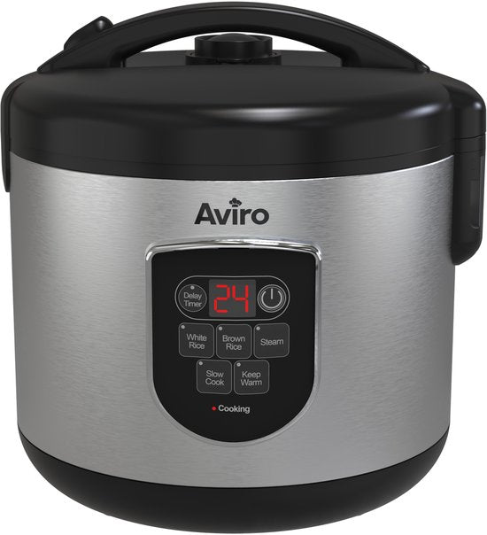 Aviro Reiskocher - Slowcooker - 1,2L - 7 Funktionen - Warmhaltefunktion - Reiskocher - Antihaftbeschichtung - Multicooker - 2-6 Personen - Edelstahl