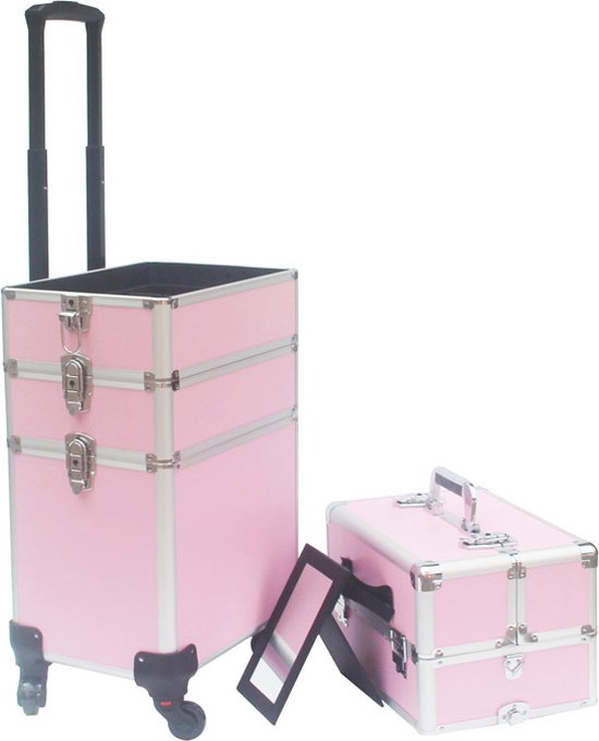 VDD Schminkkoffer Trolley - Kosmetik Make-up Nagelnecessaire - 4 in 1 - Pink