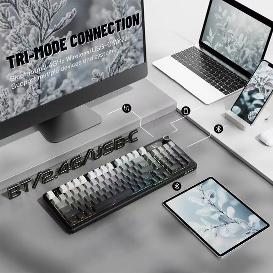 ATTACK SHARK X98PRO - Kabellose mechanische Gaming-Tastatur - seitlich bedruckte PBT-Tastenkappen - TFT-Bildschirm - Multifunktions-Drehknopf - Wired/2.4G/Bluetooth Tri-Mode - Gasket Mod - 98 Tasten - Moonlit Night