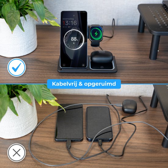 Nuvance Wireless Charger - 3 in 1 - 15W - Ladestation - Schnellladegerät - Wireless Charger - für Smartphone, Smartwatch & Kopfhörer
