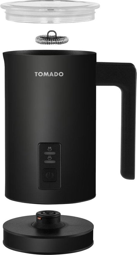 Tomado TMF1201B - Elektrischer Milchaufschäumer - Heißes und kaltes Aufschäumen - Heizung - Cappuccinozubereitung - Mattschwarz