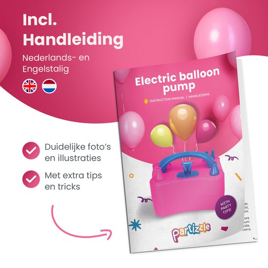 Partizzle Elektrische Ballonpumpe - Schnell aufblasen Party Ballons - Ballonbogen Ballonpumpe - Geburtstag / Weihnachten / Nikolaus Dekorationen - Rosa Blau