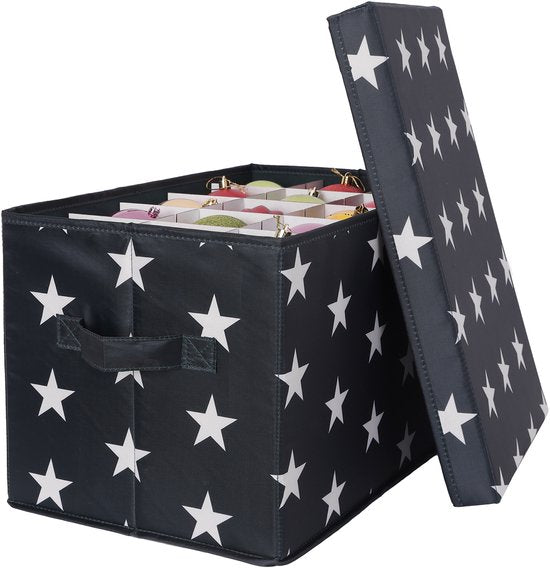 Aufbewahrungsbox für Weihnachtskugeln - für 30 Kugeln - mit Etikett - grau