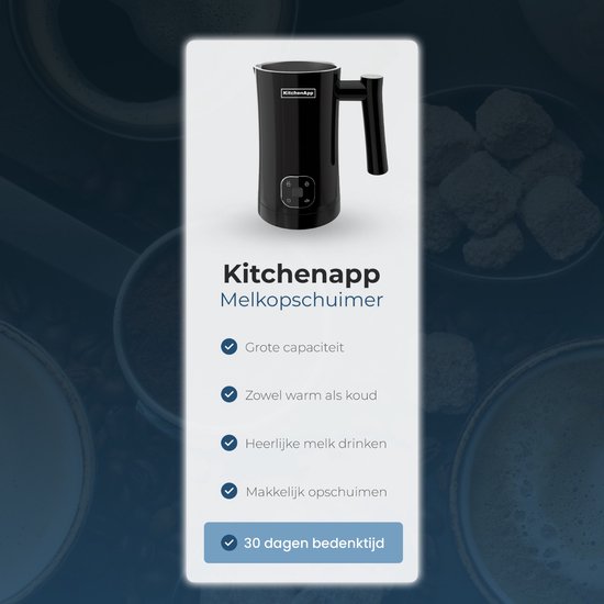 KitchenApp Milchaufschäumer elektrisch - 350 ml - Schwarz