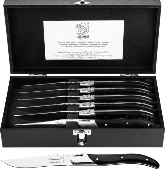 Laguiole Style de Vie Steakmesser Luxury Line - 6-teilig - Schwarzes Pakaholz