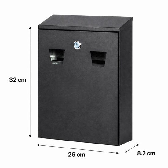 Ceruzo Wandaschenbecher Schwarz – Groß – Mit Schloss – Aschenbecher für den Außenbereich – 32 x 26 x 8,5 cm