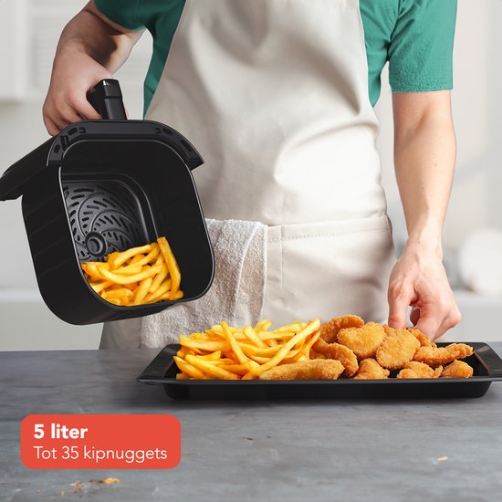 KitchenBrothers Airfryer XL - 5L - 2000W - Heißluftfritteuse - Duale Heizung - 80ÂºC bis 200ÂºC - 8 Kochprogramme - Schwarz