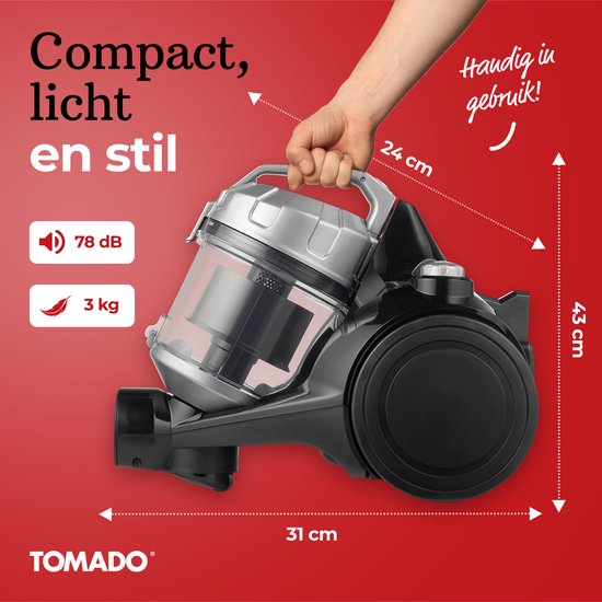Tomado TVC2001B - Beutelloser Staubsauger - 2 Liter - Beutellos - HEPA 12-Filter - Leichtgewicht - Schwarz