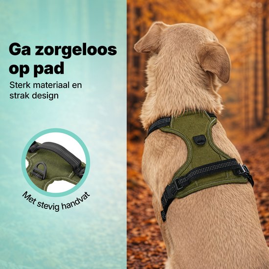 Jake und Jacky Hundegeschirr – Anti-Zug-Geschirr – Hundegeschirr – Y-Geschirr für Hunde – Reflektierend – Grün – Größe S