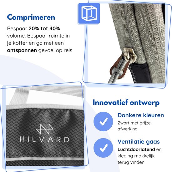 Hilvard - Packwürfel Set - 6 Stück - Gepäckorganizer - Kleiderorganizer - Reisewürfel - Kompressionswürfel - Schwarz