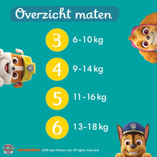 Pampers Baby-Dry Paw Patrol-Edition Größe 4, 222 Windeln, 9 kg–14 kg