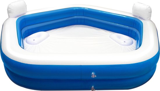 Creative Kids Familien Pool - Aufblasbar - 2 Liegestühle - 213 x 206 x 60 cm - Mit Getränkehalter und Kopfstützen - Weiß/Blau
