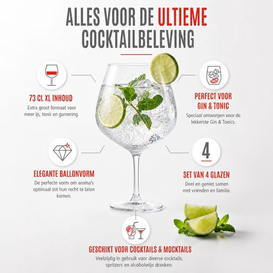 alpina Cocktailgläser, 4er-Set – Gläser für Gin Tonic, Aperol Spritz und Cocktails – Gin-Tonic-Glas 73 cl – Cocktail-Set – Glas