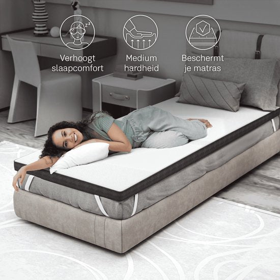 CozySense® Topper 90x200 - Top Matratze - Top Deck Matratze - Memory Foam mit kühlendem Gel - CertiPUR® - Mittlere Festigkeit - 8 CM - Waschbarer Bezug