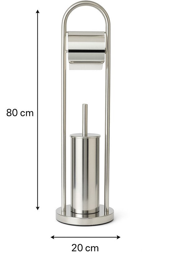 Ceruzo WC-Butler Freistehend - Edelstahl - Glänzend-80 cm - WC-Rollenhalter + Bürste - Luxuriöses Bad-Accessoire