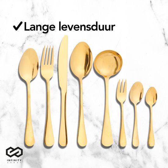 Infinity Goods Besteckset - Gold - 39-teilig - 6-Personen-Besteck - Mehrgängig - Messer/Löffel/Gabel - Edelstahl - Gold