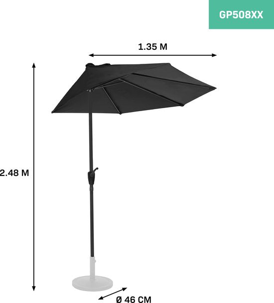 VONROC Premium Sonnenschirm Magione - Strapazierfähiger Balkonsonnenschirm - halbrund 270x135cm - UV-beständiges Tuch - Anthrazit/Schwarz - inkl. Schutzhülle