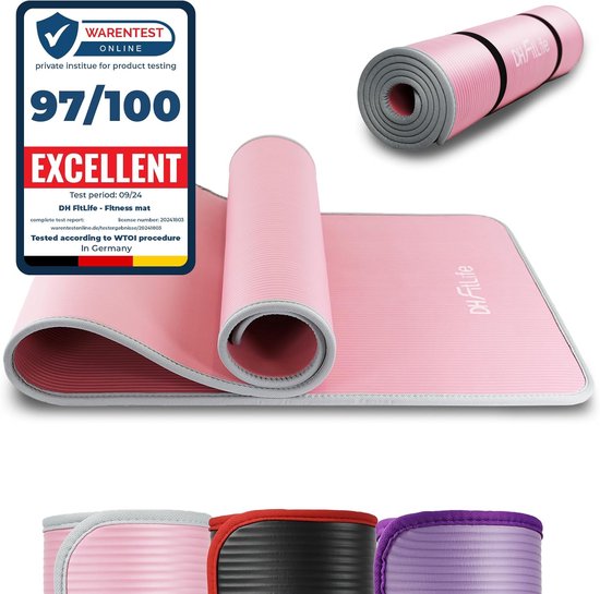 DH FitLife Trainingsmatte, Fitnessmatte, Sportmatte, 183 x 61 x 1 cm, extra reißfest, Yogamatte, rutschfest und dick, Trainingsmatte (pink)