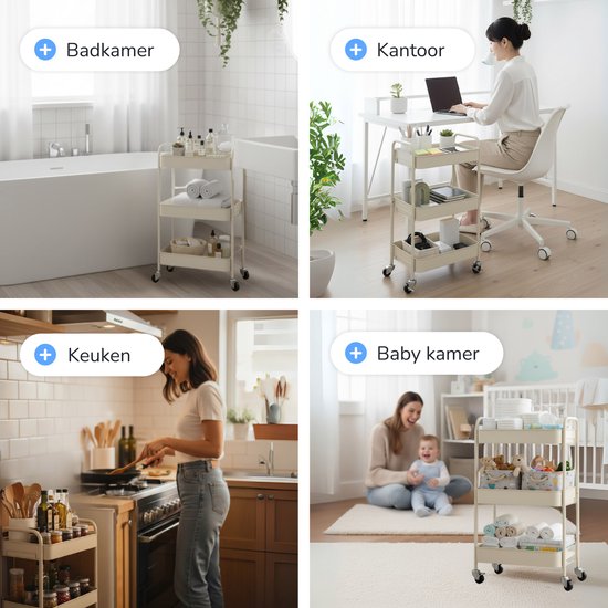 Küchenwagen auf Rädern - 3 Schichten - Küchenregal - Servierwagen - Schrank - Trolley - Aufbewahrung - Duschkabinen stehend - Regal - Beige - Luft