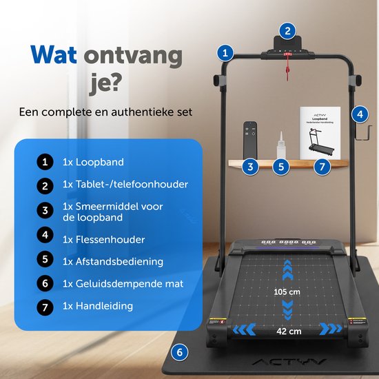 ACTYV Laufband Zusammenklappbar 1-12km/h - Inklusive Schmieröl, Schutzmatte - Laufband - Tretmühle - Walking Pad - Für Zuhause - Elektrisch - Zusammenklappbar V3