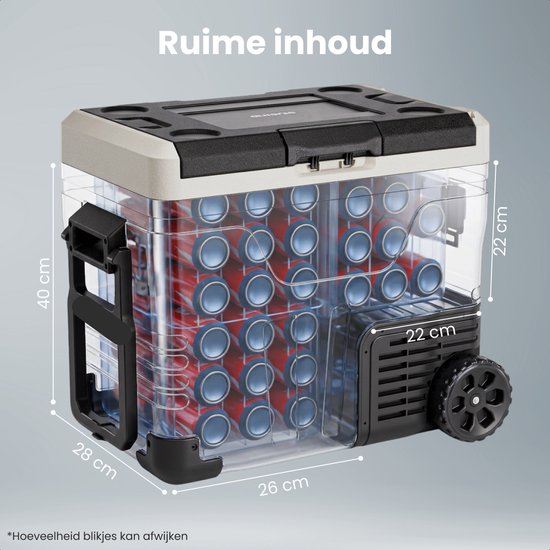 Auronic Electric Cool Box - Kompressor - 50L - 12V und 240V - Camping Kühlschrank - Frigobox Auto - Mit Rädern und Griff - Schwarz