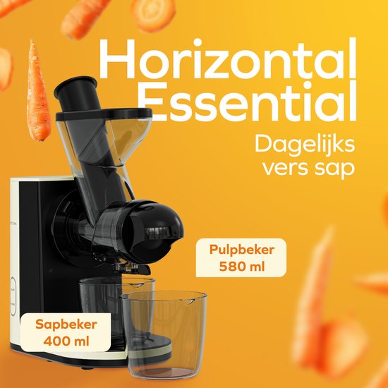 KitchenBrothers Slowjuicer - Entsafter - Gemüse- und Obstpresse - 43 mm und 60 mm Einfüllöffnung - 400 ml - Champagner