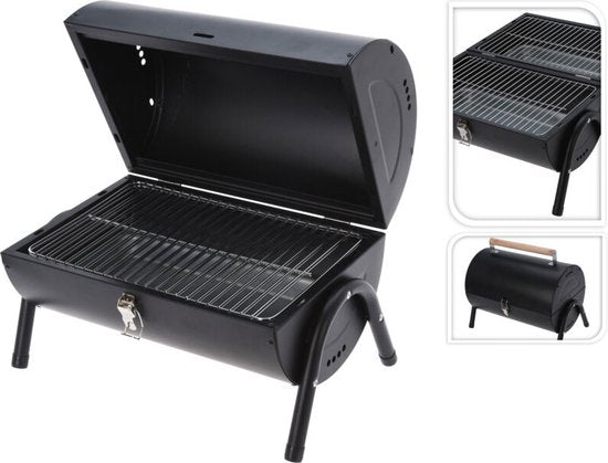 Holzkohlegrill - Zylinderform - Tischmodell - Mattschwarz