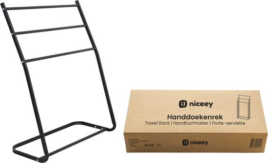 Niceey Handtuchhalter - 3 Arme - Handtuchhalter - Badezimmer Handtuchhalter - Handtuchhalter Freistehend - Metall - Anti-Kratz-Filze - Schwarz