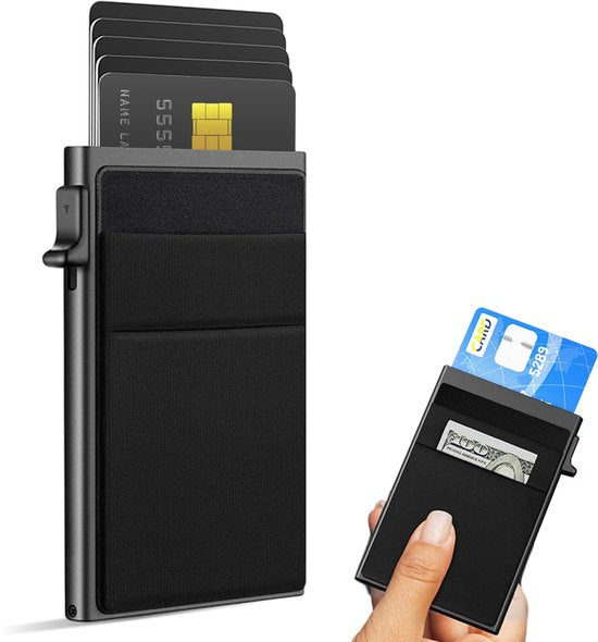Kartenhalter für 10 Karten - Sicher - Erweiterbar - RFID-Schutz - Karte - Geldbörse - Aluminium - Männer - Für Männer und Frauen - Kartenhalter - Schwarz