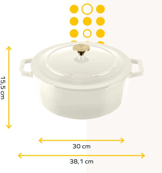 MOA Gusseisen-Kasserolle - 7,2L - Für alle Wärmequellen inkl. Induktion - Mit Deckel - Ø 30cm - Antihaftbeschichtung - Weiß