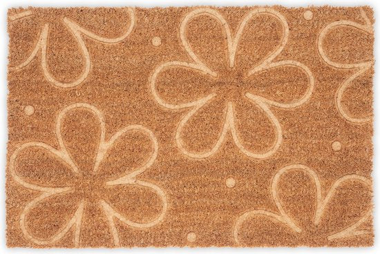 Fußmatte Kokos - mit Blumen - 40 x 60 cm - rutschfest - witterungsbeständig - innen und außen
