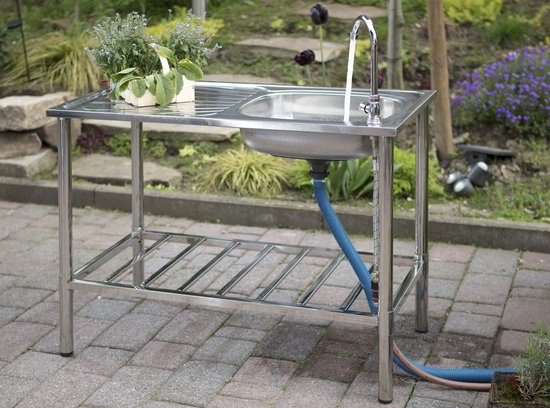 Camping/Outdoor Inox Tisch mit Spülbecken und Wasserhahn 100x77x50cm