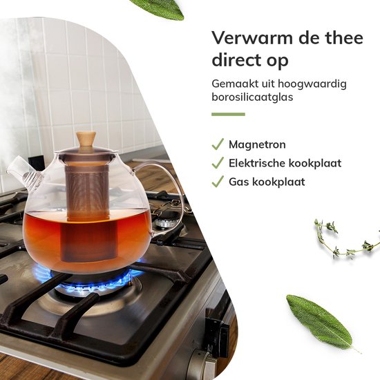 Deleca Teekanne aus Glas mit Filter und Teelichtwärmer-Set - Borosilikatglas - Edelstahlsieb - Weihnachtsgeschenk - für losen Tee / Teeblumen - 1.5L