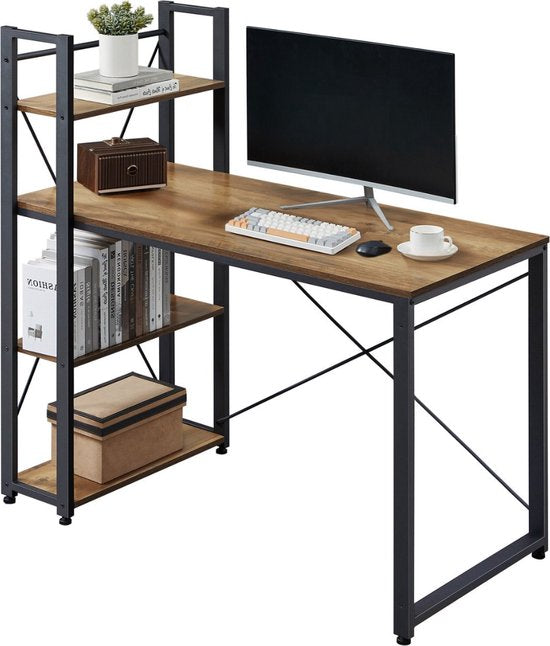 O'DADDY® Schreibtisch mit verstellbaren Füßen - Schreibtisch - Computertisch - Game Desk - Gaming Desk Small - Schreibtischmöbel - 120 x 60 cm - Bücherregal - Computertisch - Braun