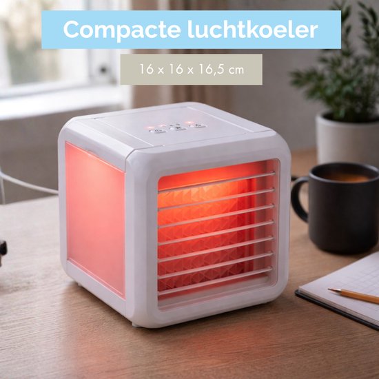 Lifetime Air Mini-Luftkühler - Luftbefeuchter Luftkühler mit 2 Kühlelementen - Luftkühler mit Wasser und 3 Stufen - Mobiles Klimagerät ohne Schlauch für das Schlafzimmer - 16 x 16 x 16,5 cm