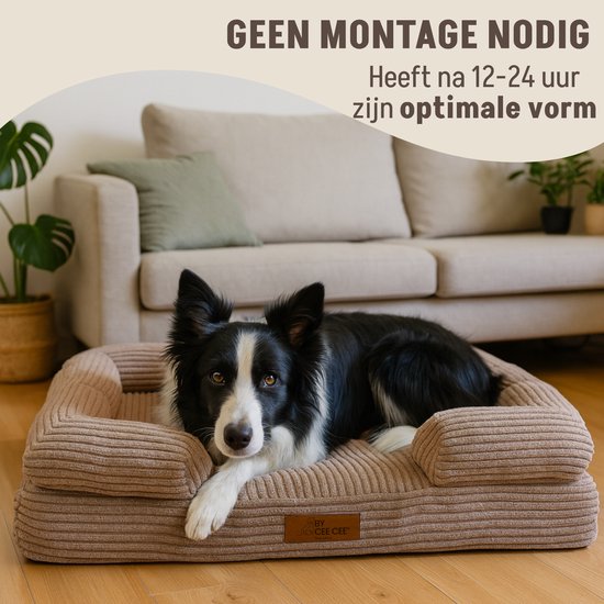 By Cee Cee Orthopädischer Hundekorb - Orthopädisches Hundekissen - Hundebett - Gerippter Stoff - Für mittelgroße Hunde - Mocha Taupe - 108x81cm - Emma
