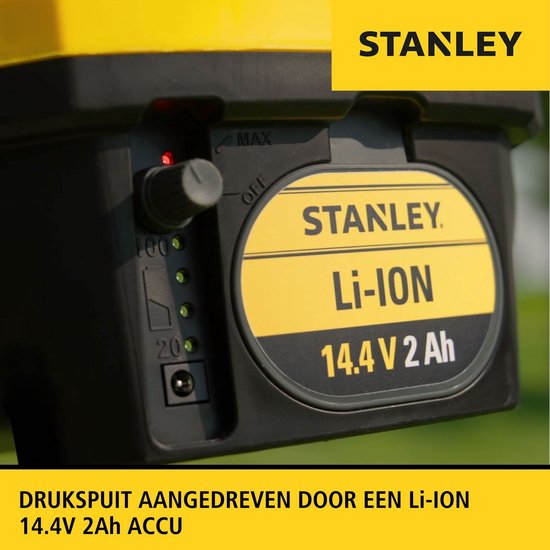 Stanley Drucksprühgerät 12 L hinten, Rückensprühgerät Garten, Drucksprühgerät, elektrisch, wiederaufladbare Lithium-Batterie, Teleskoplanze, verstellbare Düse, Autonomie 2 h, max 5 bar, 0,60 l/Minute, gelb/schwarz