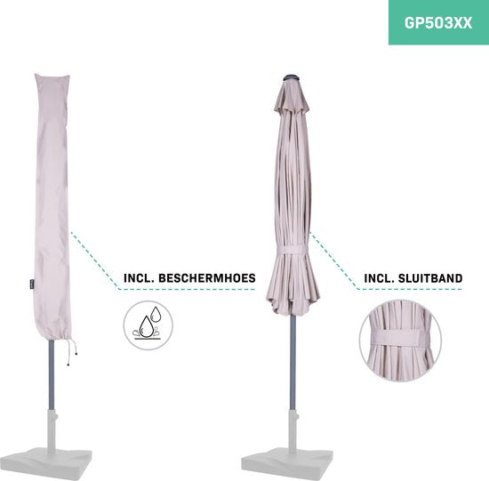 VONROC Premium Stick Sonnenschirm Recanati Ø300cm - Inkl. Schutzhülle - Runder Sonnenschirm - Neigbar - UV-beständiges Tuch - Beige