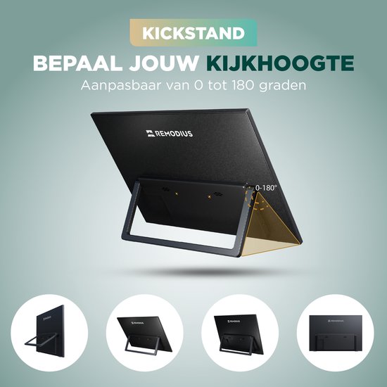 Remodius® Tragbarer Monitor 16 Zoll + Schutzhülle - Ultradünner tragbarer 2.5K-Monitor - Reise-Display-Bundle mit Schutzhülle - USB-C & Mini HDMI - IPS-Bildschirm, HDR, integrierter Kickstand - Für Laptop, Mac & Smartphone