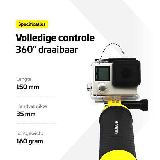 GarpexÂ® Floating Handgrip - Schwimmendes Stativ - Universal - Geeignet für alle Action-Kameras - Selfie Stick - Inklusive verstellbarer Handschlaufe und Daumenschraube